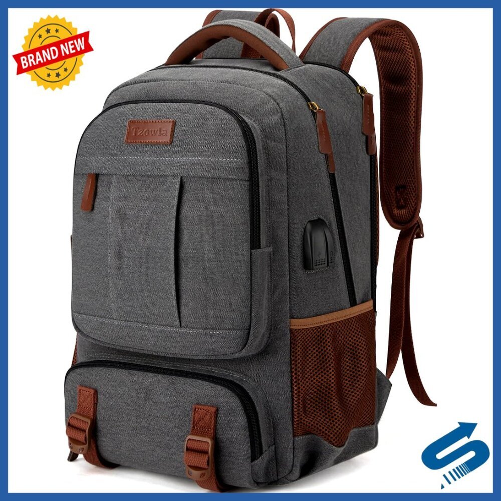 Canvas Laptop Backpack Travel Work Rucksack Fits 17.3 Inch USB Charging Port